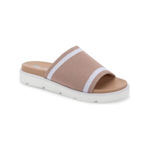AQUA COLLEGE Womens Beige 1" Platform Katalina Round Toe Wedge Slide Sandals 7 M
